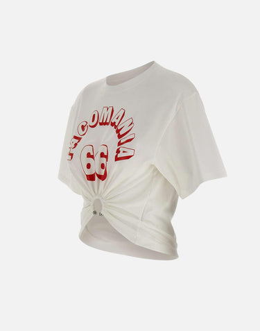 T-shirt perforante in cotone stampato 26PJTE030C00555 P100 RABANNE 