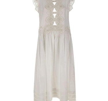 Abito lungo con pizzo floreale W06040581 WHITE MAURIZIO MYKONOS 