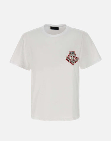 T-shirt in cotone con ricamo e strass CA5371J6308 M9320 LIU-JO 