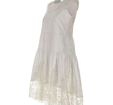 Abito in misto cotone con pizzo W06090581 WHITE MAURIZIO MYKONOS 