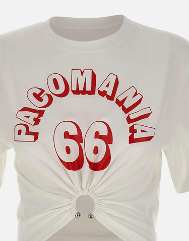 T-shirt perforante in cotone stampato 26PJTE030C00555 P100 RABANNE 