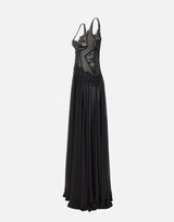 Abito da sera con inserti in pizzo e paillettes RS16294 BLACK NISSA 