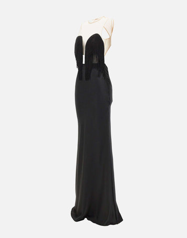 Abito lungo con frange RS16302 BLACK NISSA 