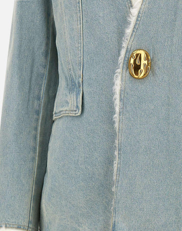 "Shearling lining denim collarless jkt" WT006 BLUE JACQUES WEI 