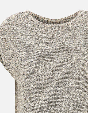 Maglia smanicata con paillettes e piume 173020 752 KANGRA 