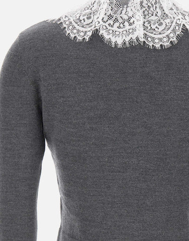 Cardigan con colletto e inserti in pizzo 134CGR GREY SELF-PORTRAIT 