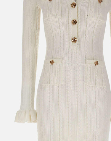 Abito midi in maglia traforata 051MW WHITE SELF-PORTRAIT 