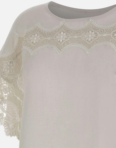 Blusa in lino ricamata W08460781 OFFWHITE MAURIZIO MYKONOS 