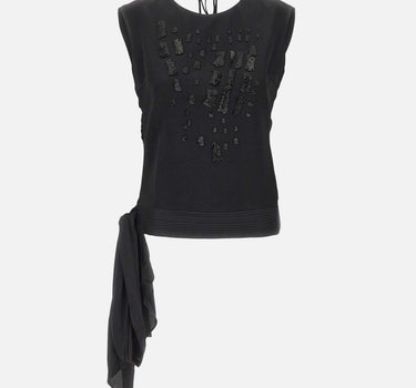 Top in raso con ricamo gioiello BX015 BLACK JACQUES WEI 