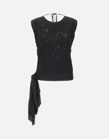 Top in raso con ricamo gioiello BX015 BLACK JACQUES WEI 
