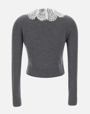 Cardigan con colletto e inserti in pizzo 134CGR GREY SELF-PORTRAIT 