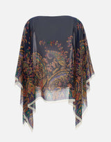 Top poncho in seta con stampa paisley floreale WRJA0027 AKG22X0883 ETRO 