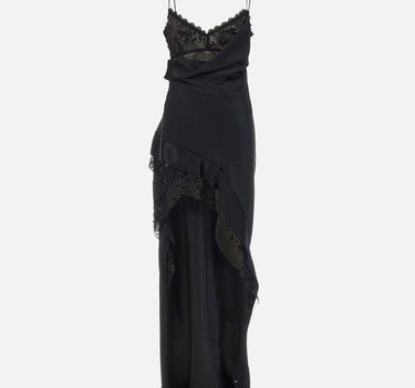 Abito lungo in raso con schiena scoperta RRS16676 BLACK NISSA 