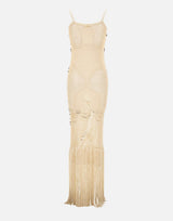 Abito lungo all'uncinetto con frange SBS6TAKARA IVORY BLESS 