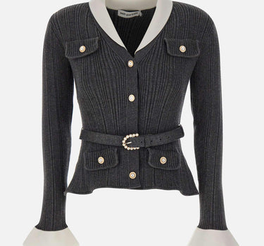 Cardigan a costine con cintura 131TGR GREY SELF-PORTRAIT 