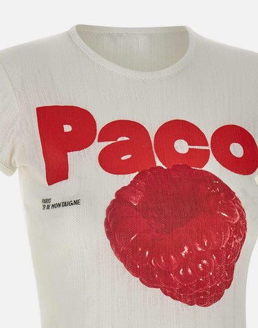 T-shirt in jersey pointelle di cotone 25PJTE003CO0557 P100 RABANNE 