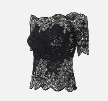 Top in pizzo con micro borchie 25HJTO158PA0170 P001 RABANNE 