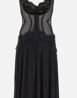 Abito da sera con inserti in pizzo e paillettes RS16294 BLACK NISSA 