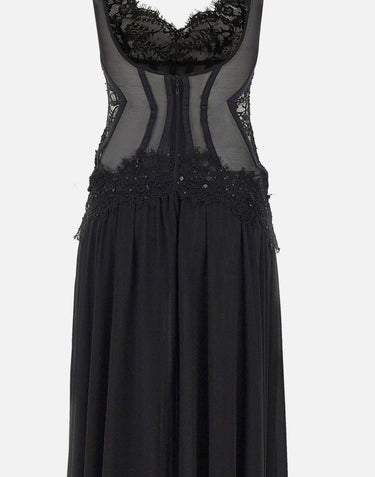 Abito da sera con inserti in pizzo e paillettes RS16294 BLACK NISSA 
