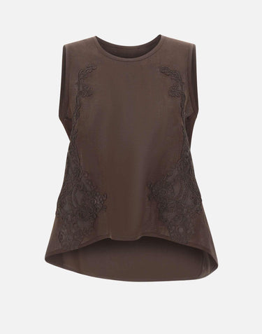 Top in lino con dettagli in pizzo W14040781 CHOCOLATE MAURIZIO MYKONOS 