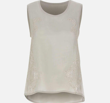 Top in lino con dettagli in pizzo W14040781 OFFWHITE MAURIZIO MYKONOS 
