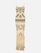 Abito lungo all'uncinetto con frange SBS6TAKARA IVORY BLESS 