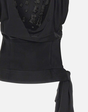 Top in raso con ricamo gioiello BX015 BLACK JACQUES WEI 