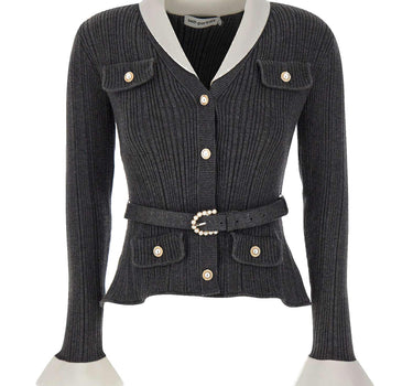 Cardigan a costine con cintura 131TGR GREY SELF-PORTRAIT 