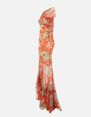 Abito lungo in tulle con motivo floreale WRHA0622 99IAS71X0864 ETRO 