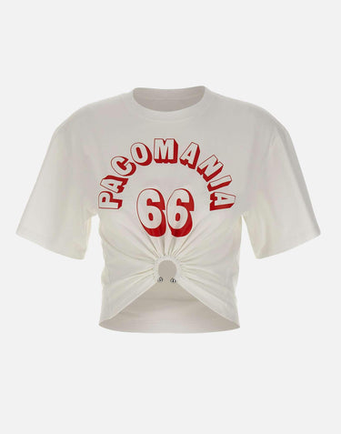 T-shirt perforante in cotone stampato 26PJTE030C00555 P100 RABANNE 