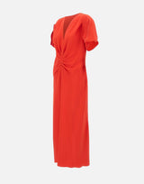 "Gathered V-Neck Midi Dress" 1125WDR005195B RED VICTORIA BECKHAM 
