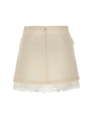 Mini gonna in bouclé con pizzo 002SKC CREAM SELF-PORTRAIT 