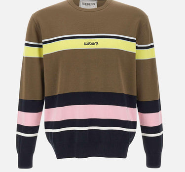 Maglia girocollo con righe e logo A0039505 0001 ICEBERG 