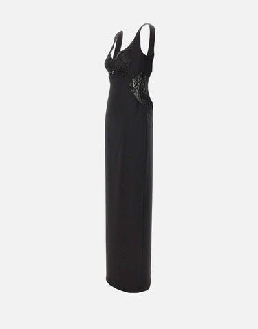 Abito lungo con inserti in pizzo RS16361 BLACK NISSA 