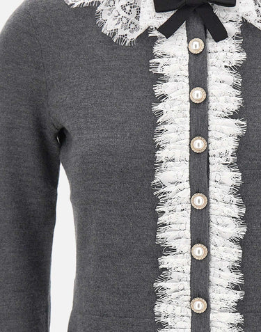 Cardigan con colletto e inserti in pizzo 134CGR GREY SELF-PORTRAIT 