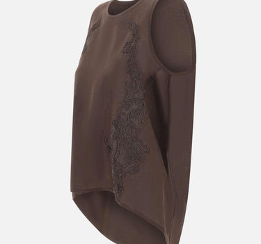 Top in lino con dettagli in pizzo W14040781 CHOCOLATE MAURIZIO MYKONOS 