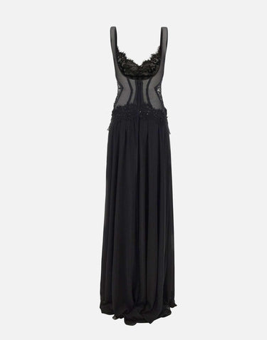 Abito da sera con inserti in pizzo e paillettes RS16294 BLACK NISSA 