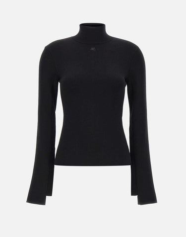 "Interlock Mockneck Sweater" 425MPU260FI0001 BLACK COURREGES 