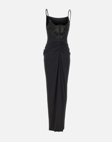 Abito lungo con drappeggi QZ011 BLACK JACQUES WEI 
