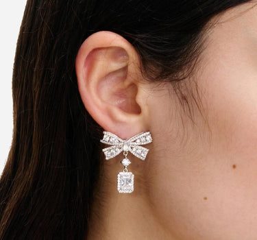 "Bow Crystal Drop Earrings" 614ESL SILVER SELF-PORTRAIT 