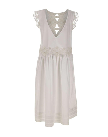 Abito lungo con pizzo floreale W06040581 WHITE MAURIZIO MYKONOS 