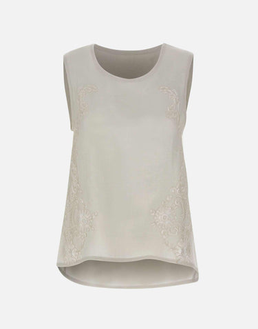 Top in lino con dettagli in pizzo W14040781 OFFWHITE MAURIZIO MYKONOS 