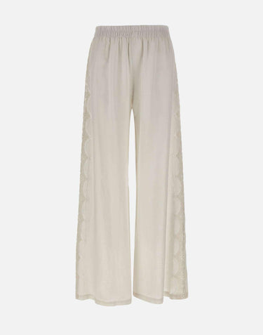 Pantaloni in lino con dettagli in pizzo W01210781 OFFWHITE MAURIZIO MYKONOS 