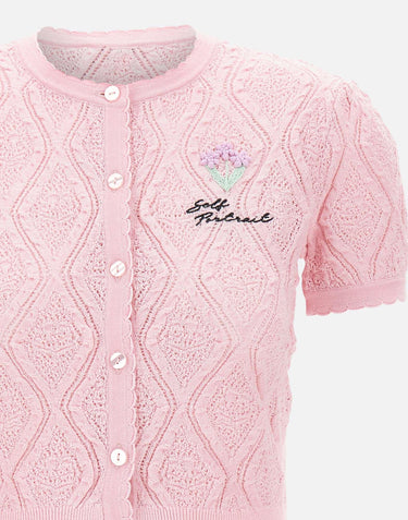 "Pointelle Knit Top" 057TP PINK SELF-PORTRAIT 