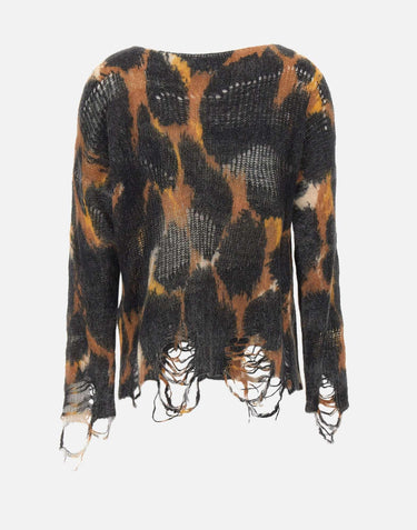 Maglia leopard in lana destroyed F5LAWOJP063 570 LANEUS 