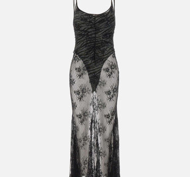 Abito lungo in pizzo con finiture in seta QZ005 BLACK JACQUES WEI 