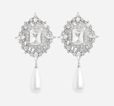 "Crystal Pearl Droplet Earrings" 623ESL SILVER SELF-PORTRAIT 