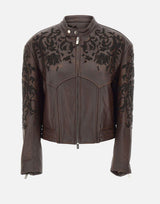 Giacca in pelle con ricamo floreale JK002 LTGREEN JACQUES WEI 