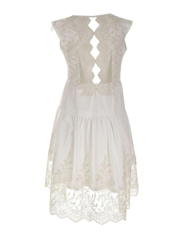 Abito in misto cotone con pizzo W06090581 WHITE MAURIZIO MYKONOS 