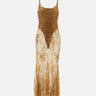 Abito lungo in pizzo con finiture in seta QZ004 BROWNISHGREEN JACQUES WEI 